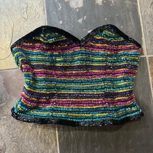 VINTAGE: strapless, sequin, beaded, stripes, medium, top